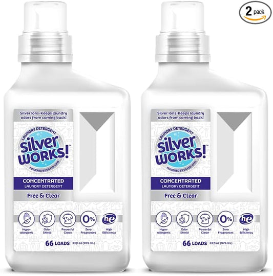 Powerful Odor Eliminating Laundry Detergent Liquid, Silver Ion Technology, Laundry Odor Eliminator For Clothes, Cleans, Deodorizes & Protects, 33 fl oz, 66 Loads, Free & Clear, Pack of 2