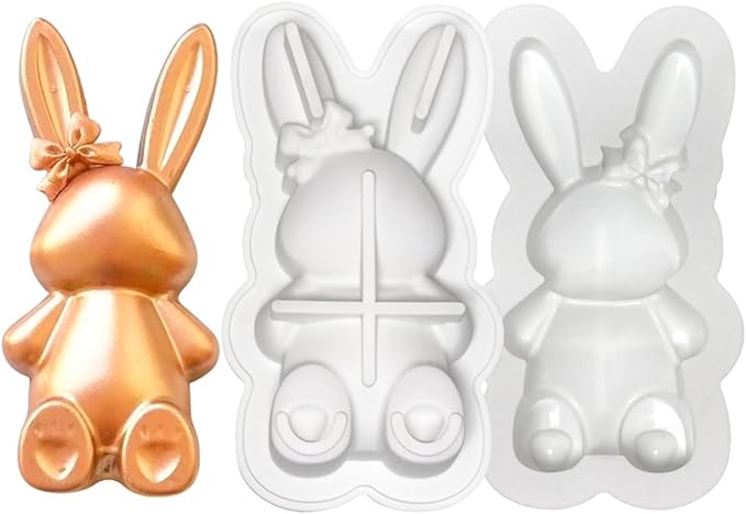 mostsom 3D Bow Bunny Silicone Candy Molds Silicone Molds for Hard Candy, Chocolate, Gummy Caramel, Ganache, Ice Cubes (Rabbit L_7x3.8x1.52inch)