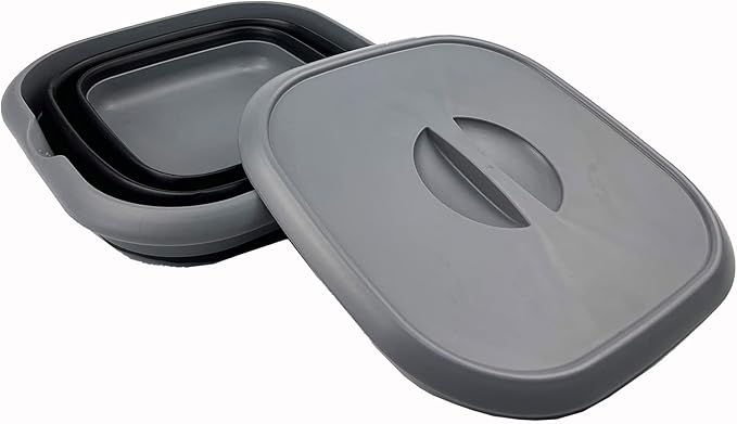 SAMMART 8.5L (2.2 Gallon) Collapsible Square Handy Bucket with Lid/Foldable Square Water Pail with Lid/Portable Tub with Handle and Lid (Grey/Black (Set of 2))