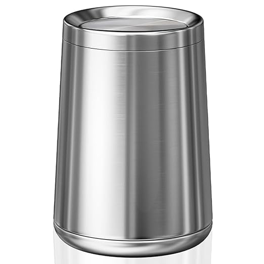 2.1 Gallon Bathroom Trash can with Lid, Small Brushed Silver Garbage Can, Stainless Steel Waste Basket for Bedroom Kitchen Office Hotel Powder Room Toilet (32A silver-8L)