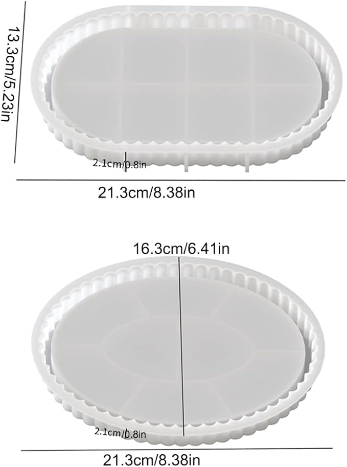 2PCS Oval Resin Tray Molds, Durable Silicone Coaster Moulds, Round Tray Mold with Edges Silicone Concrete Molds, Epoxy Resin Molds for DIY Jewelry Trinket Tray Home Decoration (Pallet)