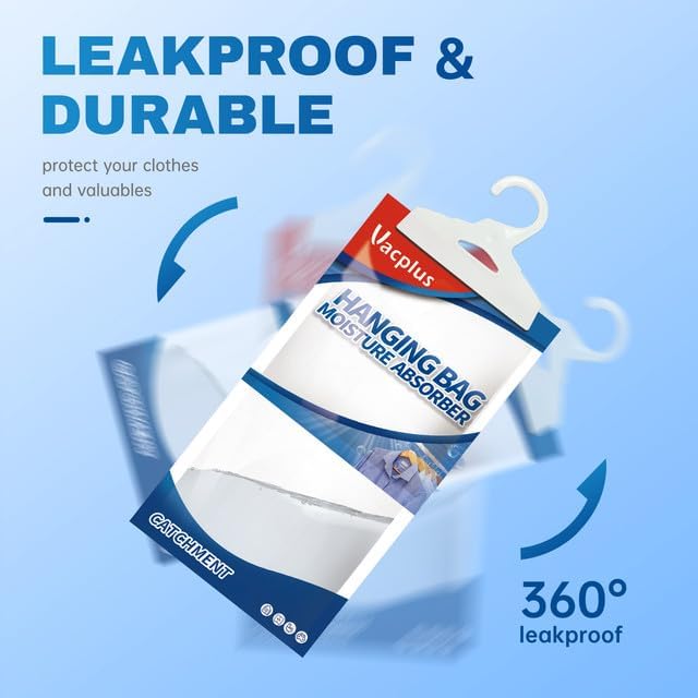 Vacplus Moisture Absorbers Packets, Fragrance Free 10 Pack, Humidity Packs, Dessicant Packets, Hanging Closet Dehumidifier Bags, Odor Eliminator for Bathroom 9.8OZ