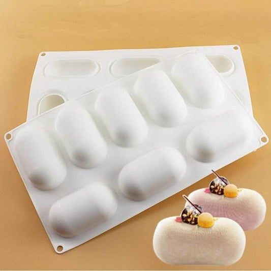 8 Slots 3D Oval Shape Silicone Soap Mould Handmade Jelly Maker Cake Mold Tool