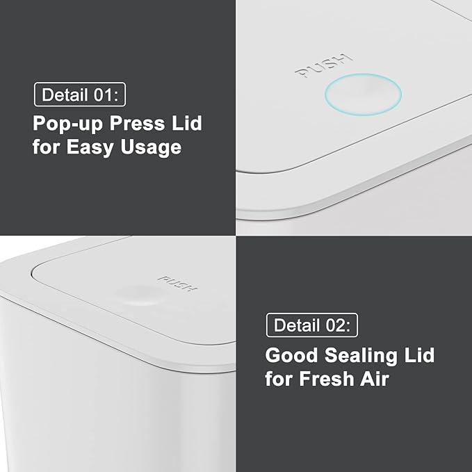 N. NETDOT 3 Pack 2.6 Gallon / 10L Bathroom Trash Can with Lid,Kitchen Garbage Can Small Trash Bin Waste Basket for Bathroom,Kitchen,Bedroom,Living Room,Office - Off White