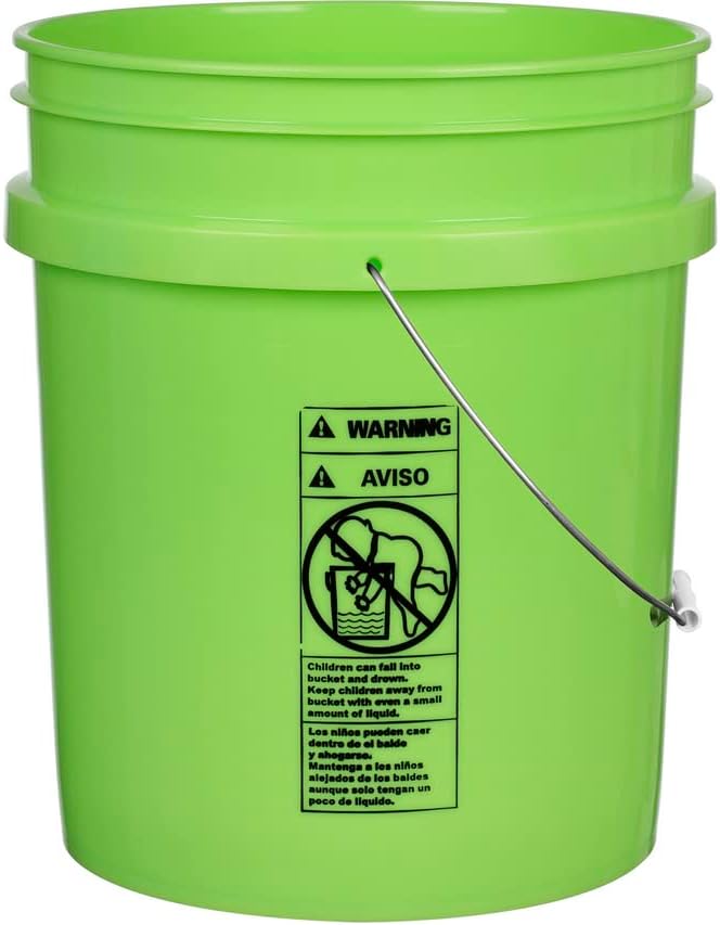 House Naturals 5 Gallon Food Grade Made in USA Lime Green Plastic Bucket with Screw On Air Tight Double Gasket Lid (3 Pack)