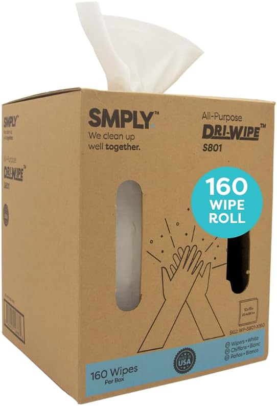 Dri-Wipe S801 by SMPLY Brands – 160 Count Heavy-Duty Wipes, 10" x 15" – Strong Alternative to Paper Towels, Shop Towels, Rags, Microfiber Cleaning Cloths, and Magic Cleaning Cloths