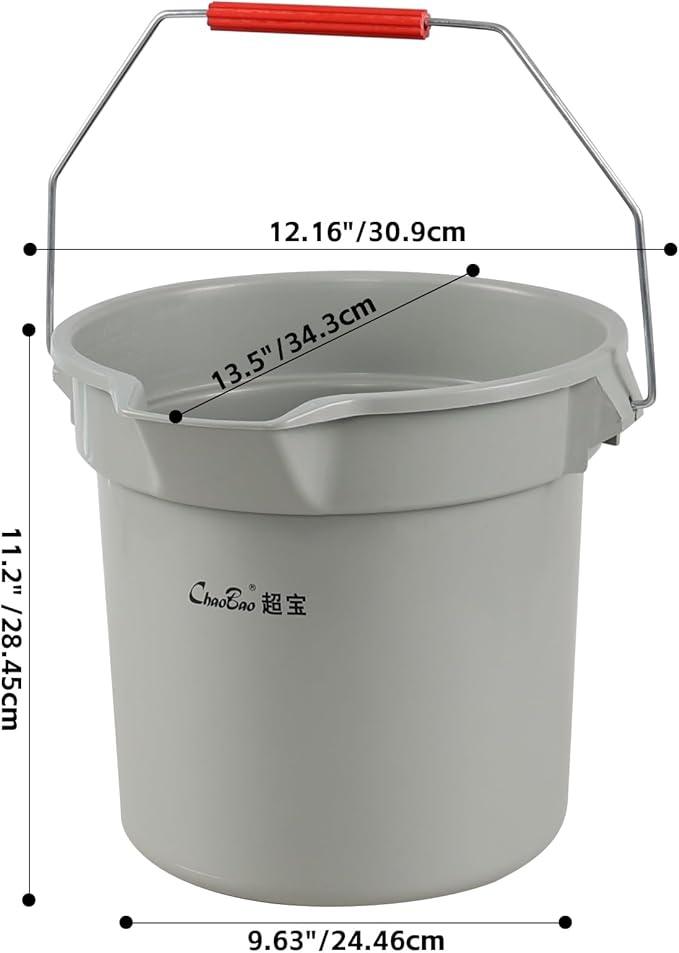 4 Packs Commercial Round Buckets, 14 Quart Plastic Round Utility Pail with Handle, Grey