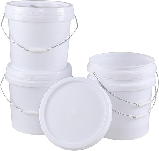 Teyyvn 4 Gallon White Bucket Pail Container with Lid for Food, 4 Pack Plastic Bucket All Purpose Pail with Lid and Handle