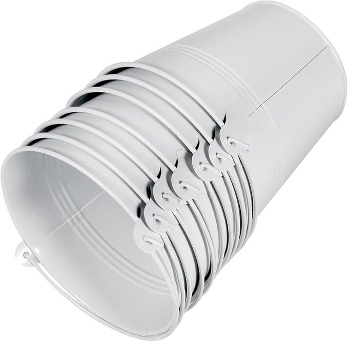 OBTANIM 7 Pack White Metal Buckets with Handle Galvanized Ice Pails for Plants, Succulents, Party Favors Organizing, Rustic Home Decor or Classrooms Pencil Storage (5.1 x 3.6 inch)