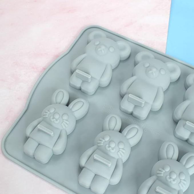 Candy Animal Silicone Mold Rabbit Bear Shape Chocolate Soap Cake Decorating DIY Kitchenware Bakeware Ice Mold Baking Tools (Rabbit Bear R_7.92 X7 X0.76 inch)