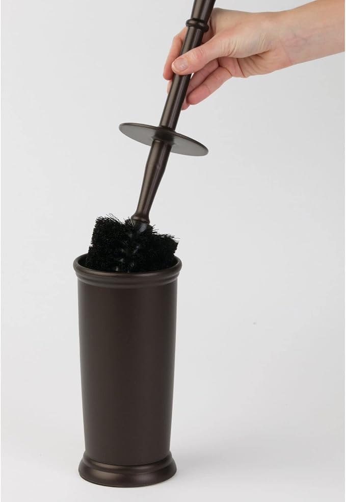 mDesign Toilet Bowl Brush and Holder - Covered Bathroom Toilet Brush - Standing Toilet Bowl Scrubber in Modern Holder - Compact, Space Saving, Deep Cleaning Brush for Toilet - Hyde Collection - Bronze