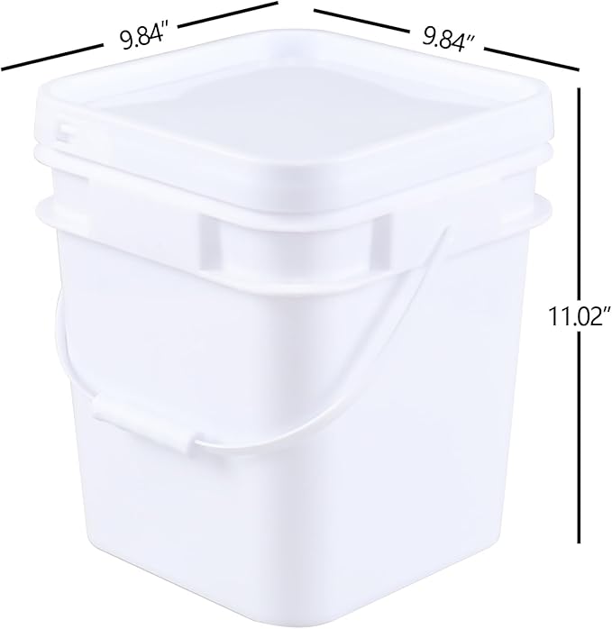 White Food Grade Bucket with Airtight Lids, Plastic Painting Can Square Oil Tub, 3 Gallon Plastic Bucket, All Purpose Pail with Handle (4 Pack)
