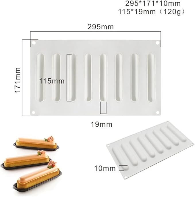 Stick Shape Ice Tray Non-Stick Easy Release Push Popsicle Out Cylinder Silicone Ice Cube Tray Jelly Chocolate Mold (Rectangle H_11.6 X6.84 X0.4inch)
