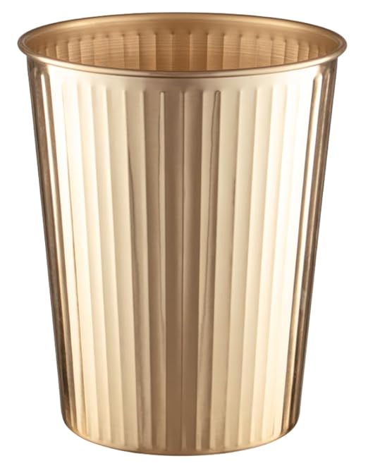 Monarch Abode Brushed Gold Handcrafted Ridge Embossed Metal Wastebasket for Home Office, Decorative Waste Basket, Modern Bathroom Garbage Can, Durable & Decorative Trash Bin, Brushed Gold Trash Can