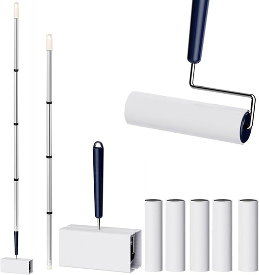 Lint Roller for Pet Hair Extra Sticky with 3 Extendable Handle, Large Surface 6.3'' Lint Remover Mop with 300 Sheets for Floor Clothes Furniture Dog Cat Hair