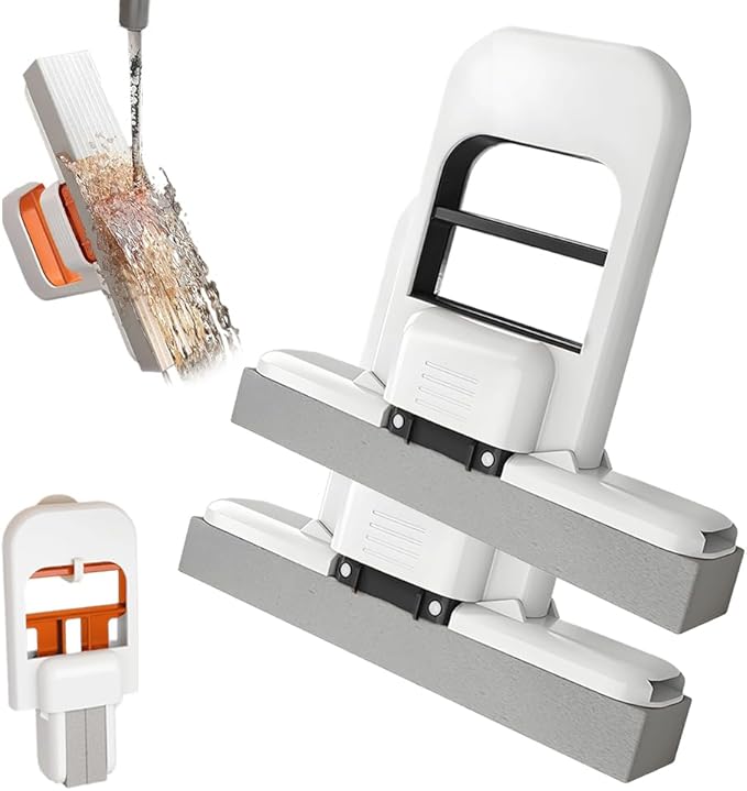 Mini Foldable Desktop Mop, Wet and Dry Portable Cleaning Sponge Mop,Self Squeezing Mini Sponge Mop with One Replaceable Head,for Small Spaces,Bathroom,Kitchen,Glass (Black/2pcs)