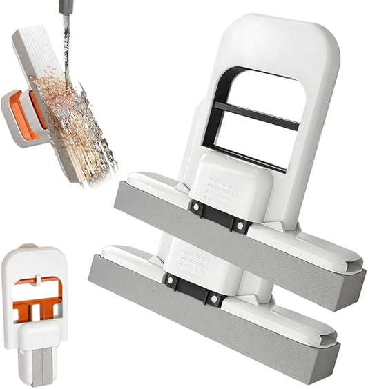 Mini Foldable Desktop Mop, Wet and Dry Portable Cleaning Sponge Mop,Self Squeezing Mini Sponge Mop with One Replaceable Head,for Small Spaces,Bathroom,Kitchen,Glass (Black/2pcs)