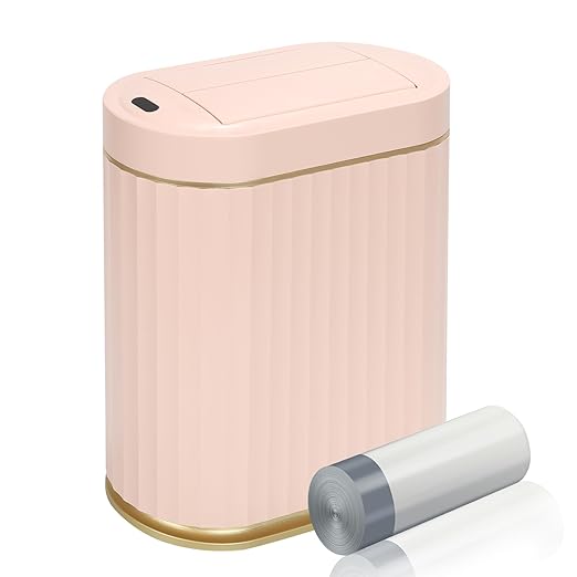 ELPHECO Bathroom Trash Can with Lid Butterfly, Motion Sensor Trash Can Bathroom Decor Automatic Garbage Can Wastebasket Bathroom Accessories, Kitchen, Living Room, Office, Pink Gold