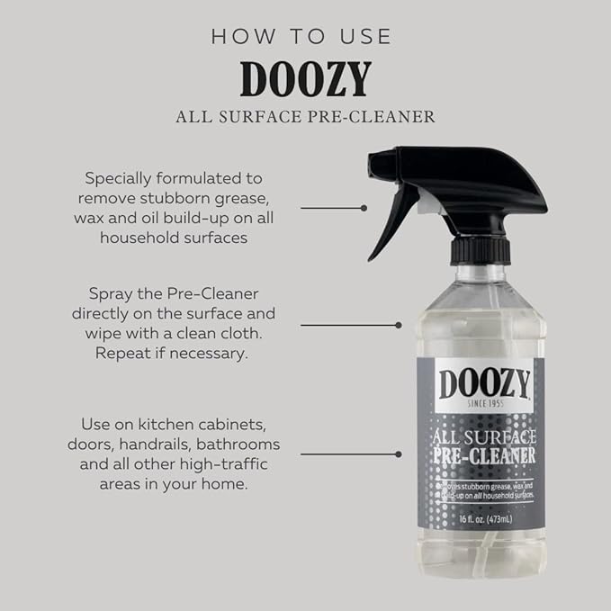 Doozy All Surface Pre-Cleaner - Pre Treatment to Easily Remove Built Up Grease, Grime, Dirt, Wax & Oil on Furniture, Wood, Glass, Plastic, Metal, Ceramic & Household Surfaces - 16 Ounce