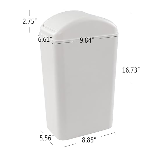 3.5 Gallon Slim Plastic Trash Bin, Garbage Can with Swing Lid, 1 Pack
