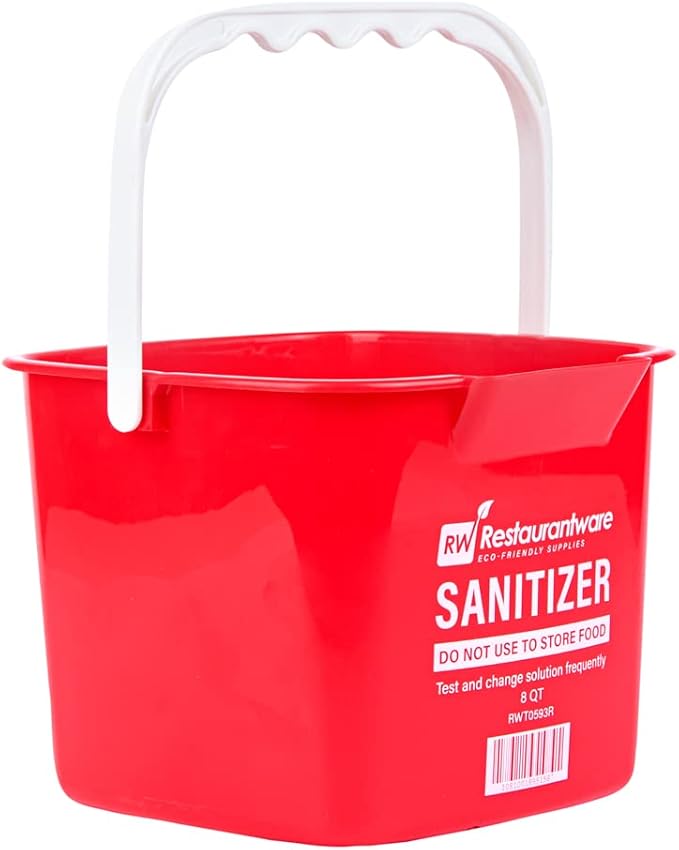 Restaurantware RW Clean 8 Quart Cleaning Buckets 10 Detergent Square Bucket - With Measurements Built-In Spout And Handle Red Plastic Utility Buckets For Home Or Commercial Use