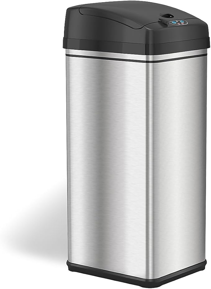 iTouchless 50 Liter / 13 Gallon Kitchen Trash Can with Lid & Odor Filter – Motion Sensor Stainless Steel Garbage Bin for Home, Office, or Garage – Slim, Large Capacity Design