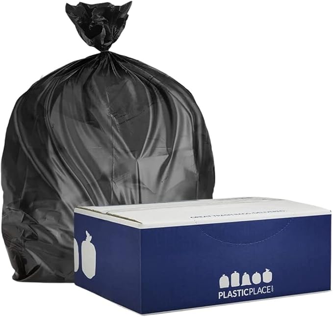 Plasticplace 12-16 Gallon Trash Bags │ 8 Microns │ Black High Density Liners │ 24" x 33" (1000 Count)