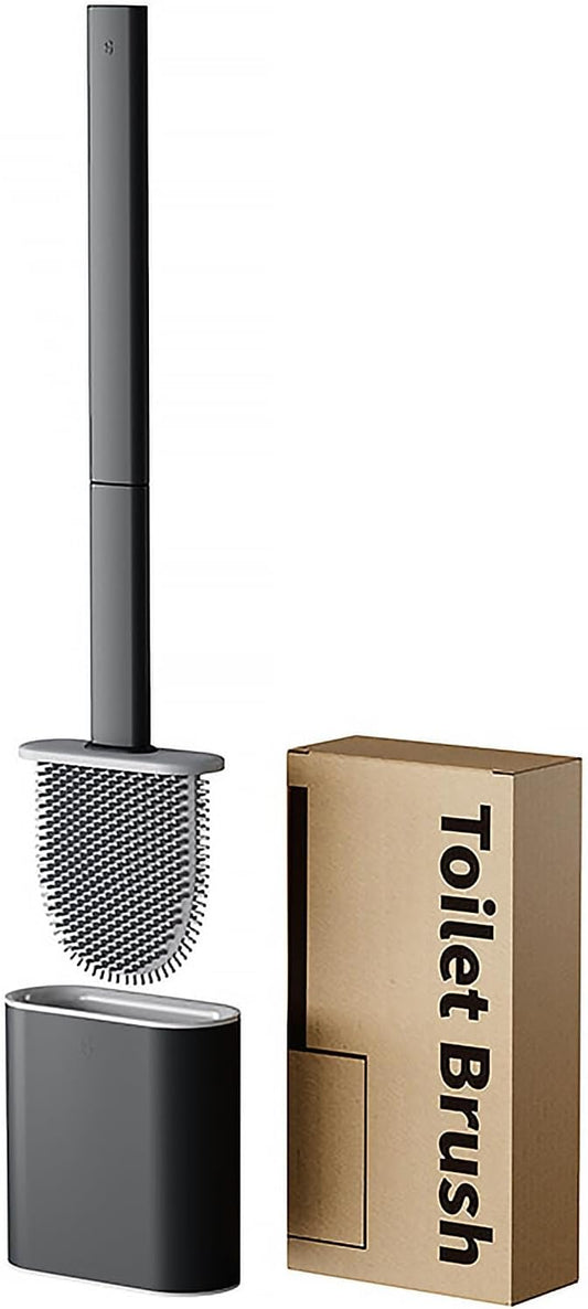 RV Silicone Toilet Brush with TPR Bristles & Detachable ABS Handle Set, Landing & Wall Mountable Toilet Bowl Brush for Space-Saving RV Bathrooms Flexible 360°Deep Cleaners Brushes (Black)