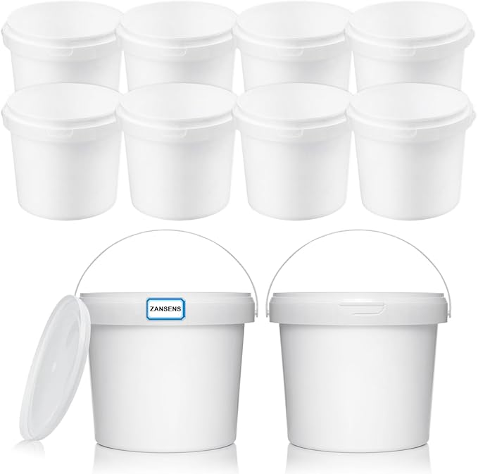 10 Pcs Paint Buckets with Lids and Handles 2 Quart Paint Cans (for Paints) Empty Paint Cans Plastic Paint Containers for Storing Leftover Paint Pigment Varnish, Crafts, Garage Organization