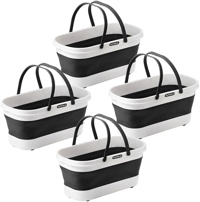 Superio Fold N' Go Mop Buckets with Wheels 4-Pack - Collapsible Cleaning Bucket, 10L, Portable Water Pail for Home, Car, and Outdoor Use