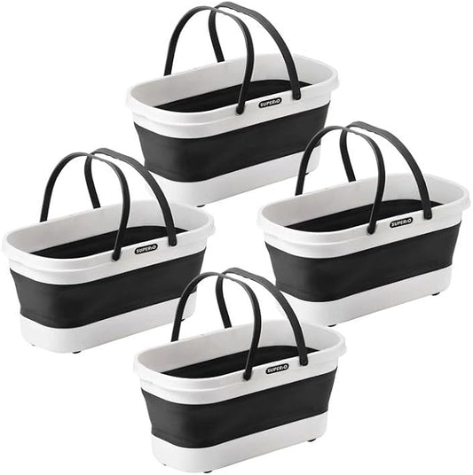 Superio Fold N' Go Mop Buckets with Wheels 4-Pack - Collapsible Cleaning Bucket, 10L, Portable Water Pail for Home, Car, and Outdoor Use