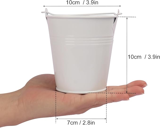15 Pack 4 Inch White Iron Pail, Metal Buckets with Handle, Easter Bucket,Pencil Holder and Flower Pots, Used to Carry, Store, or Even Plant, by GENHAKON.