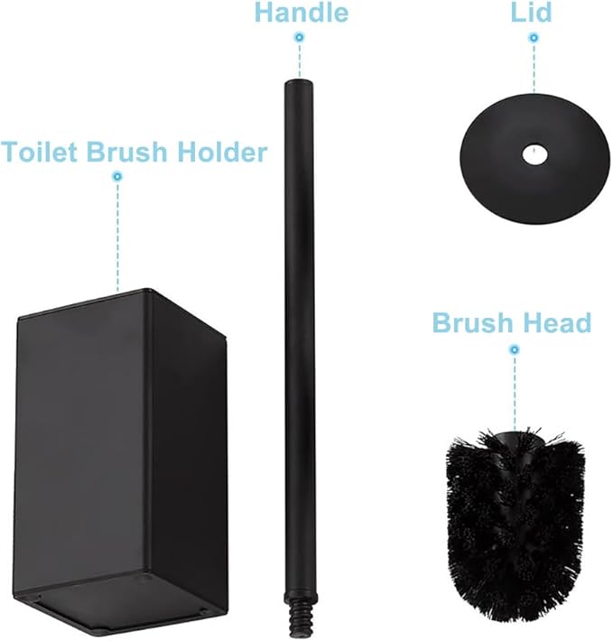 Toilet Brush and Holder Set KWQKEM Freestanding Modern Toilet Bowl Cleaners Brush and Holder with Lid 304 Stainless Steel (Brushed Silver)