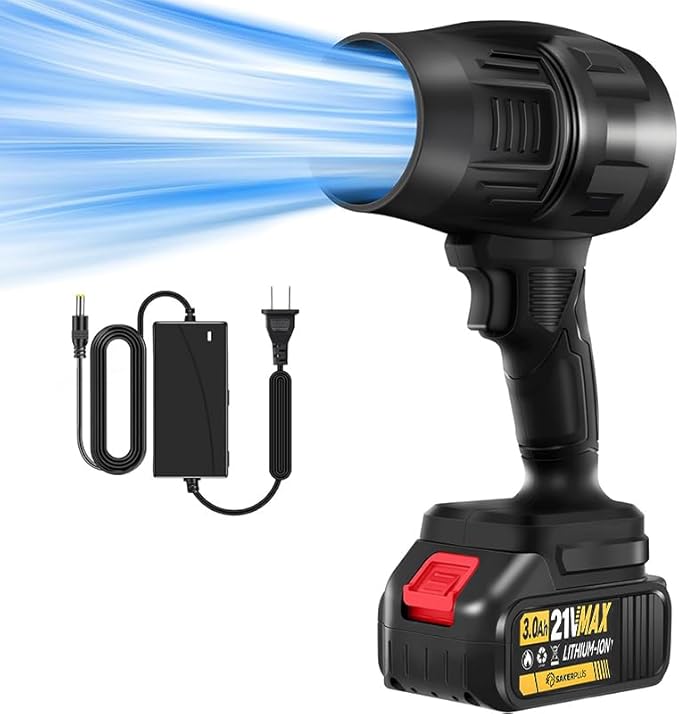 2025 Upgraded Portable Dust Cleaner,Compressed Air Duster with Adjustable Speed,Handheld Cordless Leaf Blower Dust Cleaner,Jet Dry Blower Fan for Outdoor,Cleaning,Camping (Black 1 Battery)