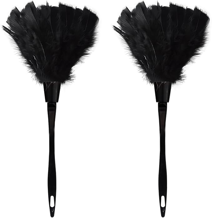 Turkey Feather Dusters for Cleaning Home Blinds Kitchen car Office, Eco-Friendly Reusable （2 pcs Black）
