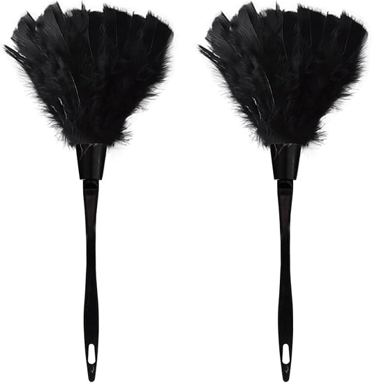 Turkey Feather Dusters for Cleaning Home Blinds Kitchen car Office, Eco-Friendly Reusable （2 pcs Black）