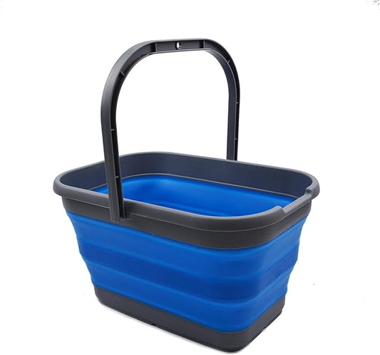 SAMMART 12L (3.1 Gallon) Collapsible Rectangular Handy Bucket (1, Dark Grey/Blue)