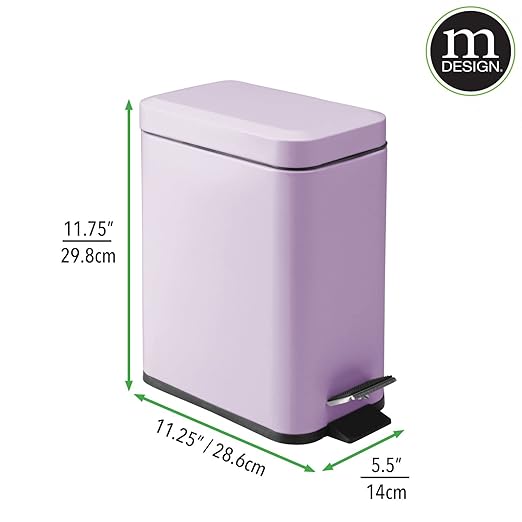 mDesign Small Modern 1.3 Gallon Rectangle Metal Lidded Step Trash Can, Compact Garbage Bin with Removable Liner Bucket and Handle for Bathroom, Kitchen, Craft Room, Office, Garage - Wisteria Purple