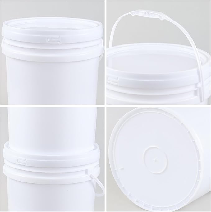 7 Gallon White Plastic Bucket Pail with Lid, Set of 4 Food Storage Bucket Containers with Plastic Handle