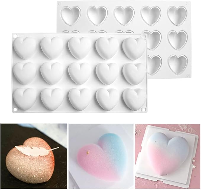 mostsom 15 Grid Heart Shaped Silicone Molds Cake Chocolate Mold Silicone Baking Pan Mold for DIY Cake Mousse Dessert Mould for Candy Fondant Ice Cream Soap Cupcake Cheesecake Jelly (Heart D)