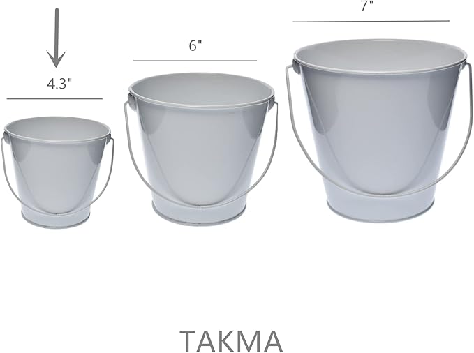 Small Metal Buckets with Handle, 6 Pack 4.3 Inch Colored Galvanized Bucket for Kids,Classroom,Crafts,and Party Favors (4.3" Top,White)