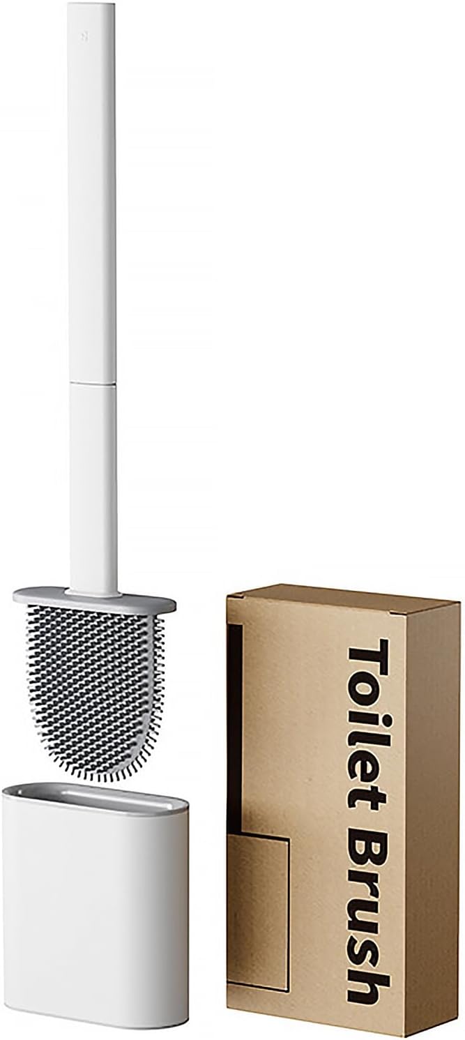 RV Silicone Toilet Brush with TPR Bristles & Detachable ABS Handle Set, Landing & Wall Mountable Toilet Bowl Brush for Space-Saving RV Bathrooms Flexible 360°Deep Cleaners Brushes (White)