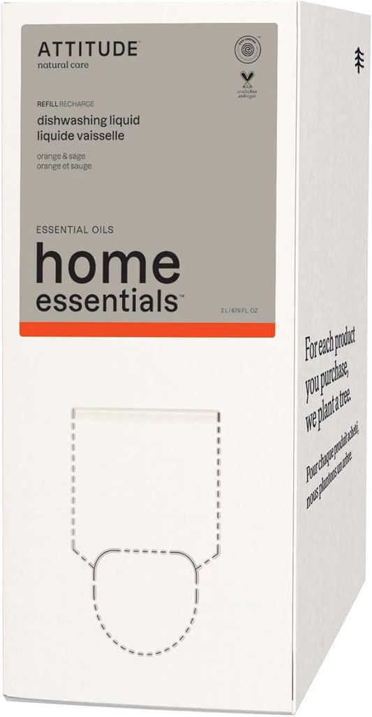 ATTITUDE Dish Soap, EWG Verified, Plant and Mineral-Based Ingredients, Vegan and Cruelty-free Household Products, Orange and Sage, 67.6 Fl Oz