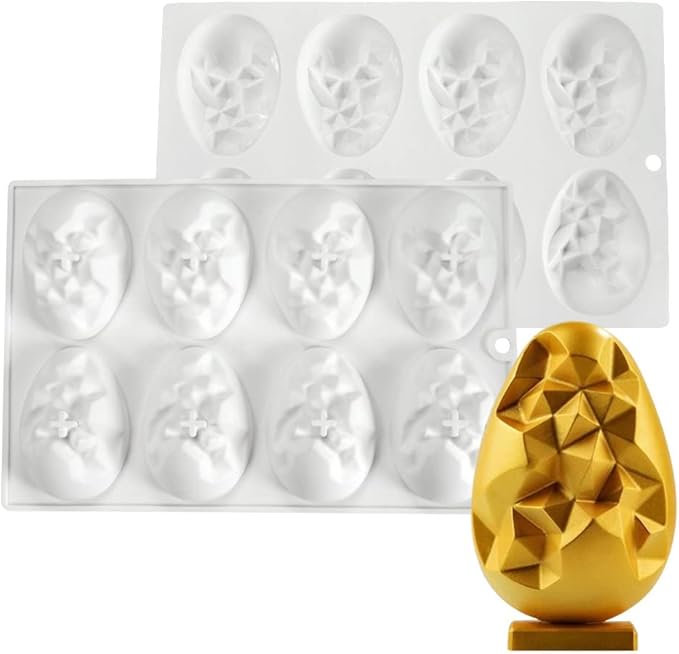 Mostsom 8 Cavity Easter Egg Silicone Mold for Chocolate, Baking Pan for Party Fondant Candy Jelly Dome Mousse Cake Topper Making (E)