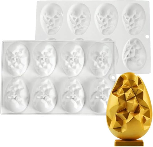 Mostsom 8 Cavity Easter Egg Silicone Mold for Chocolate, Baking Pan for Party Fondant Candy Jelly Dome Mousse Cake Topper Making (E)