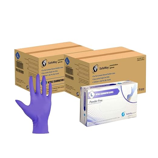 SafeWay Nitrile Gloves, 4000 Ct, Large, Powder-Free, Latex-Free, All-Purpose, Professional Disposable Gloves with Textured Fingertips for Medical Use, Food Prep, Cleaning, Tattoo & More