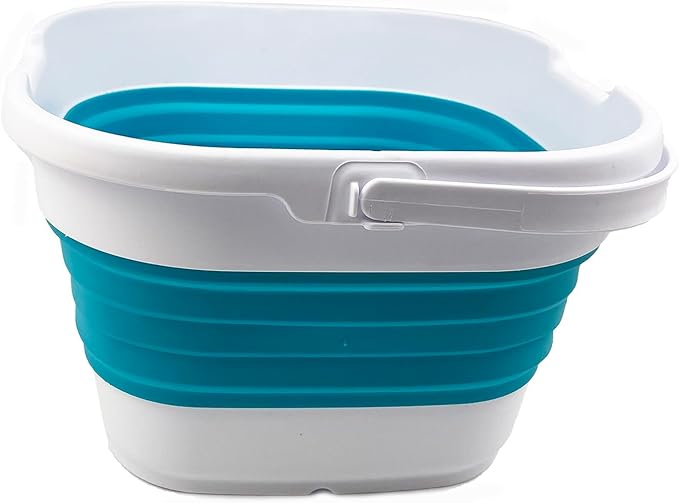 SAMMART 9.5L (2.5 Gallon) Collapsible Rectangular Handy Basket/Bucket (White/Ceramic Blue)