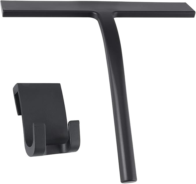 Shower Squeegee,Matte Black 9-inch,Stainless Steel Core. Streak-Free Cleaning, No Squeak Noises,Silicone Rubber Squeegees for Shower Glass Door, Shower Cleaner,Glass Wiper