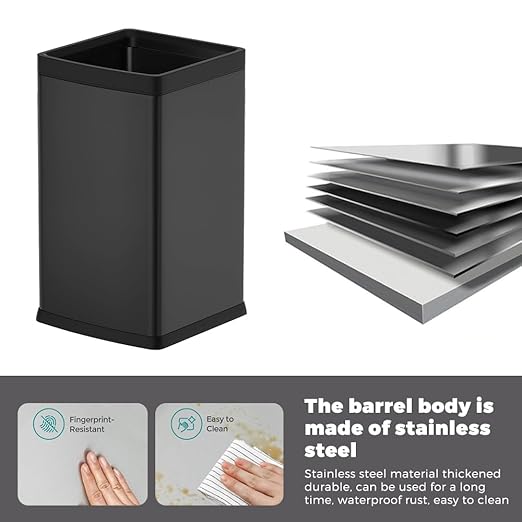 4 Gallon/15L Square Trash bin, Double Layer Bathroom Trash cans,Large Capacity,Elegant Garbage Can, for Home,Kitchen,Office,Hotel(15L Black)