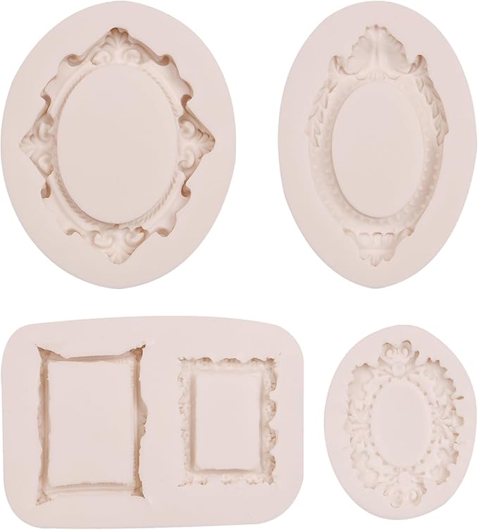 Vintage Picture Frame Chocolate Molds, 4 Pakcs Baroque Style Fondant Molds for Crafts, Chocolate, Cupcake Toppers